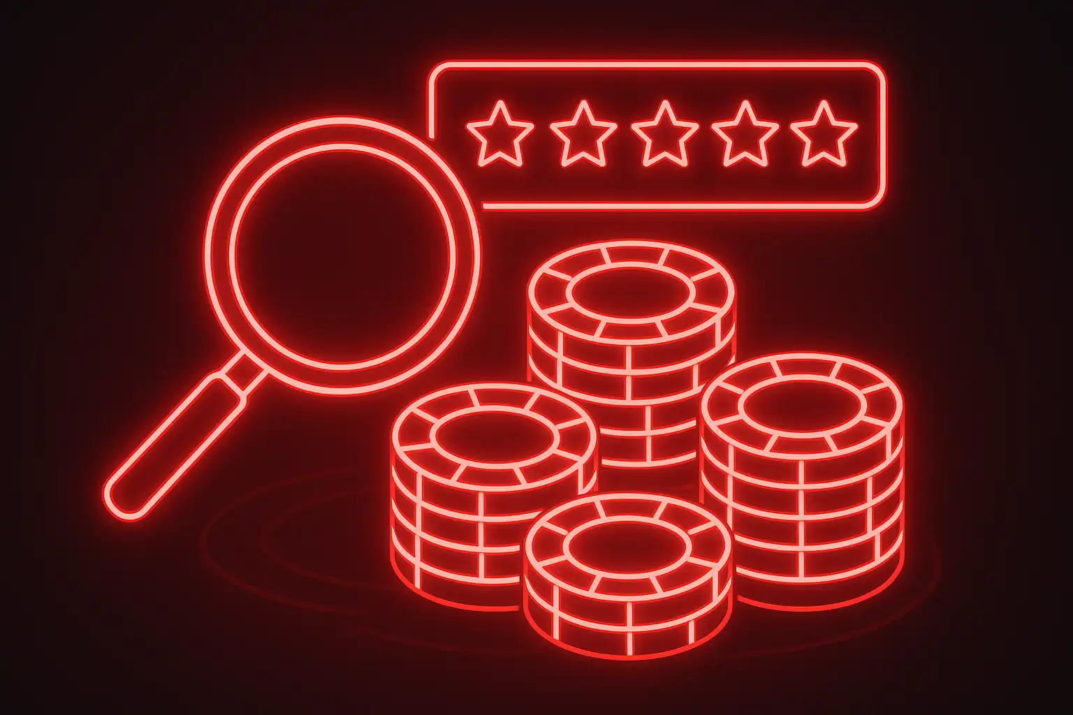 Magnifying glass over a casino chip and cards representing an independent Pawbets review